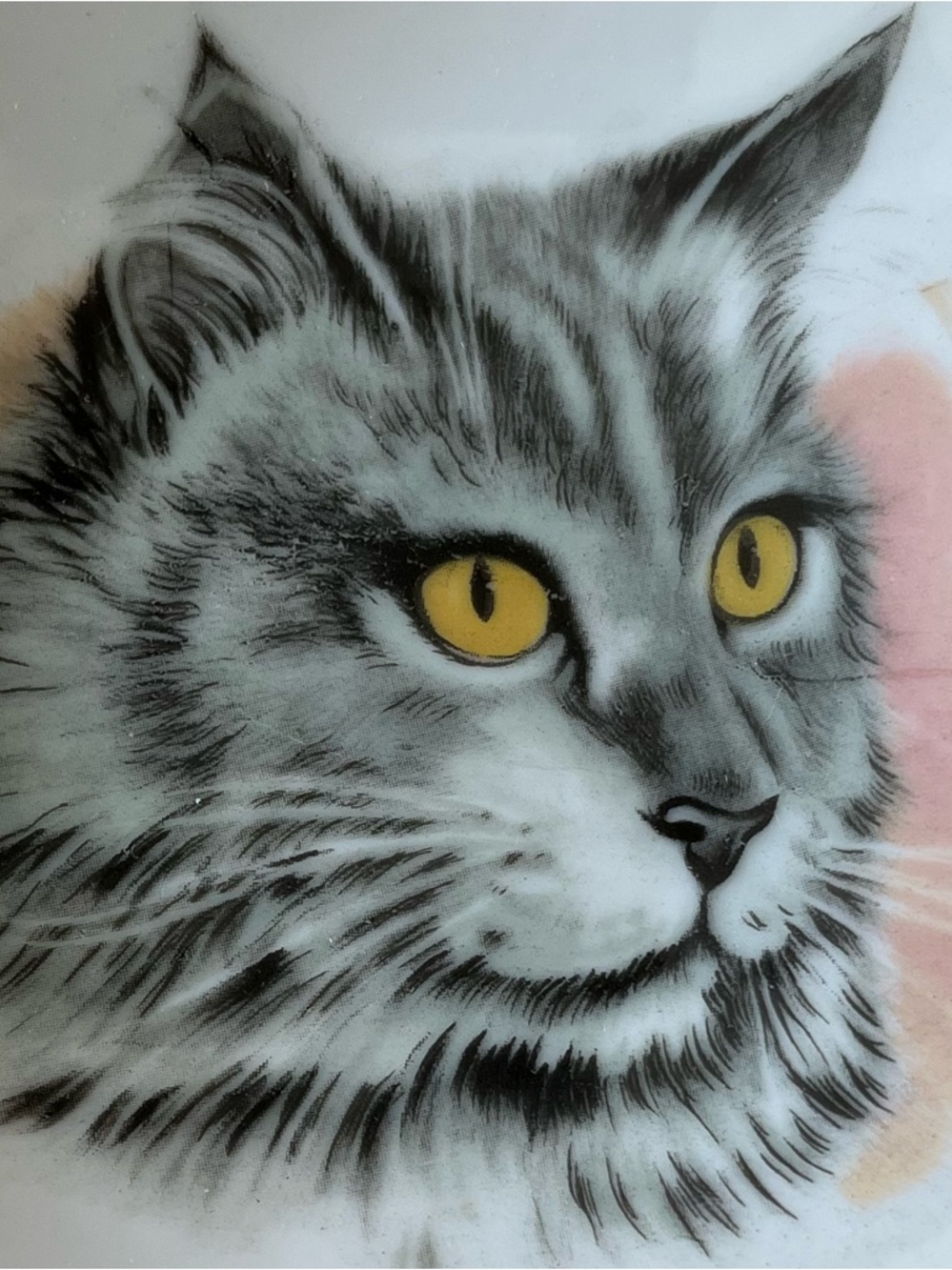 Vintage Cat Trinket Dish with Gray Tabby Portrait - White Made in Japan - Picture 3 of 8